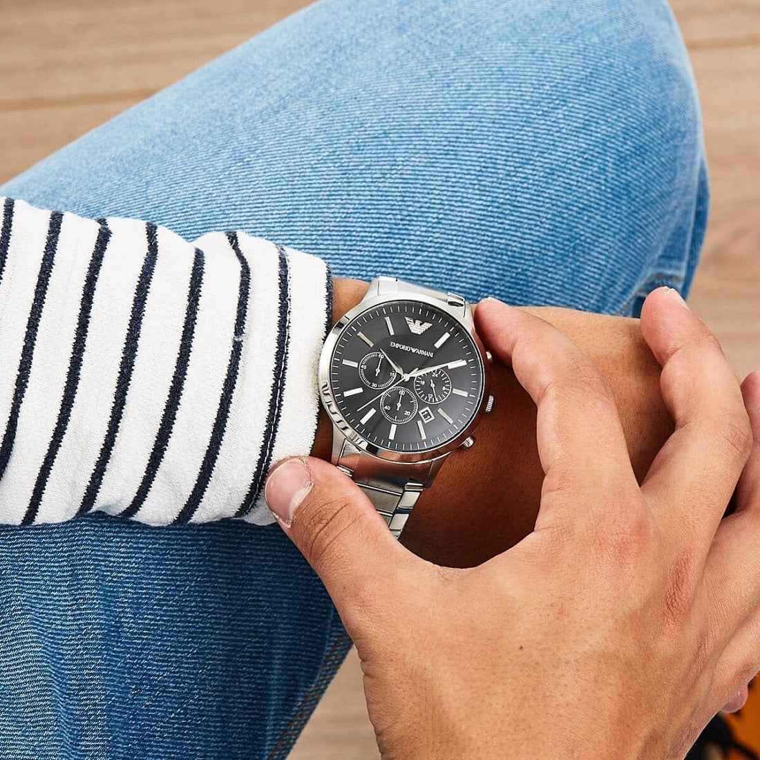 Emporio Armani AR2460 Renato Men's Large Silver Watch