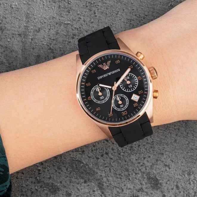 Emporio Armani AR5906 Sportivo Women's Black & Rose Gold Watch
