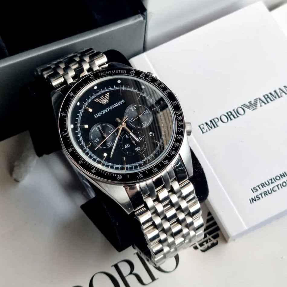 Emporio Armani AR5988 Tazio Men's Silver & Black Chronograph