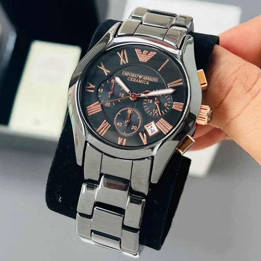 Emporio Armani AR1410 Valente Ceramic Men's Black & Rose Gold Watch