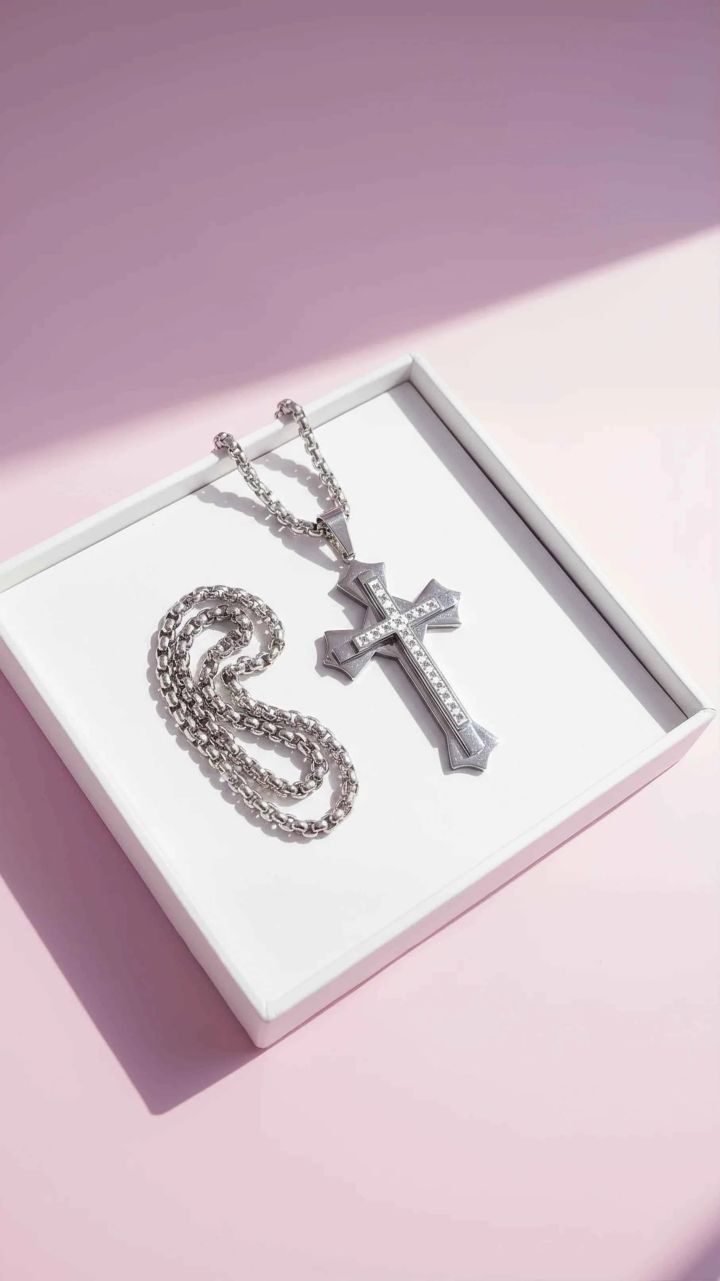 Two Tone Alloy Crystal Cross Necklace