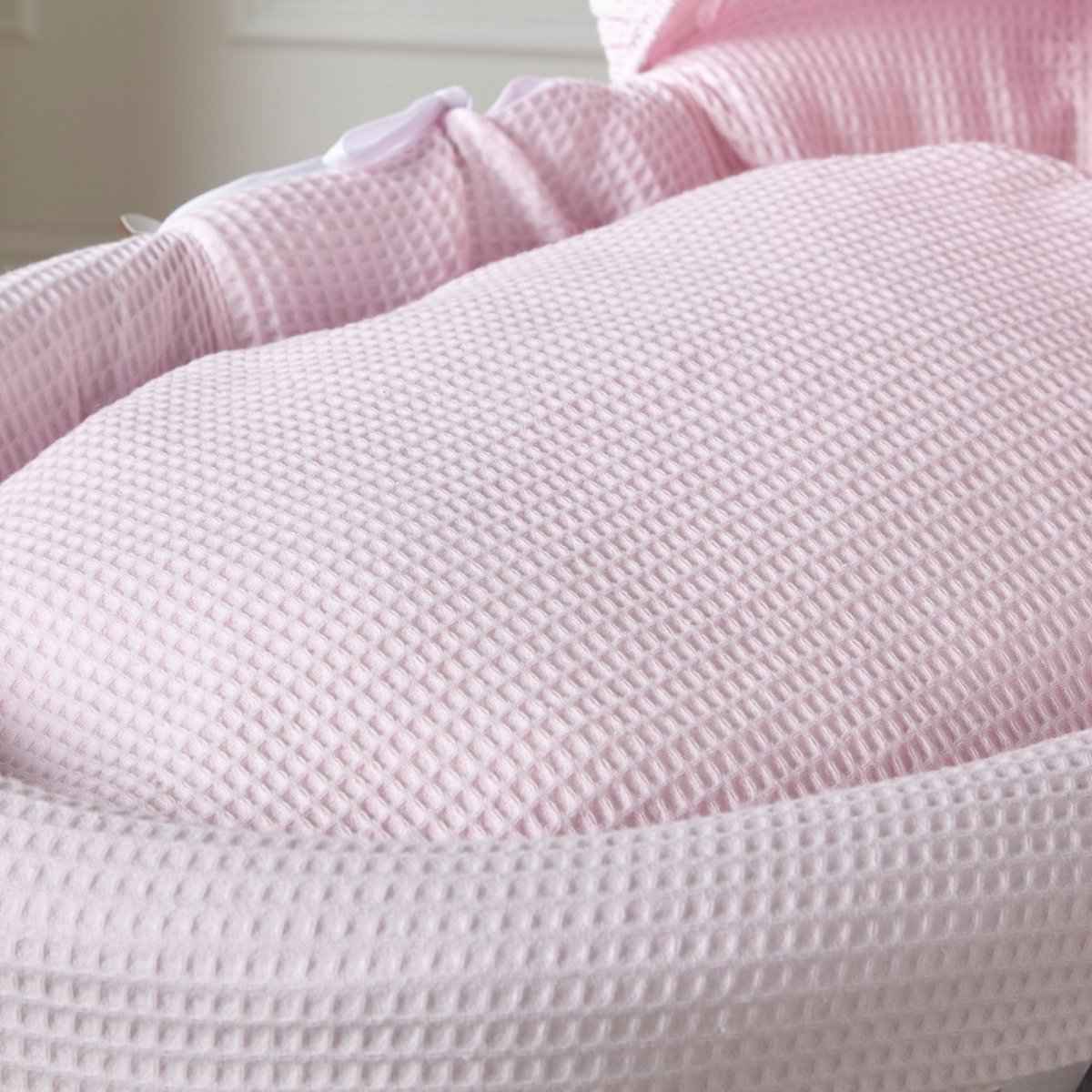 Pink Waffle Grey Wicker Baby Moses Basket With Stand