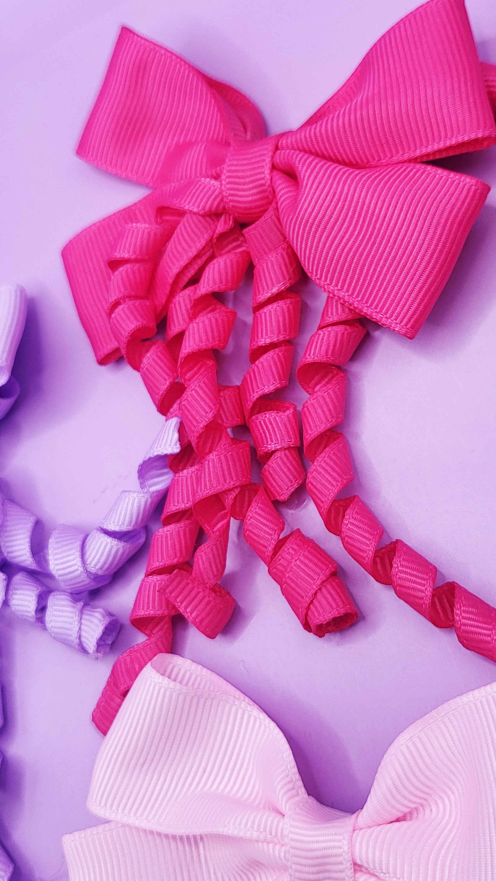 Pastel Curly Hair Bow Tassel Clip Slide Pack of 24