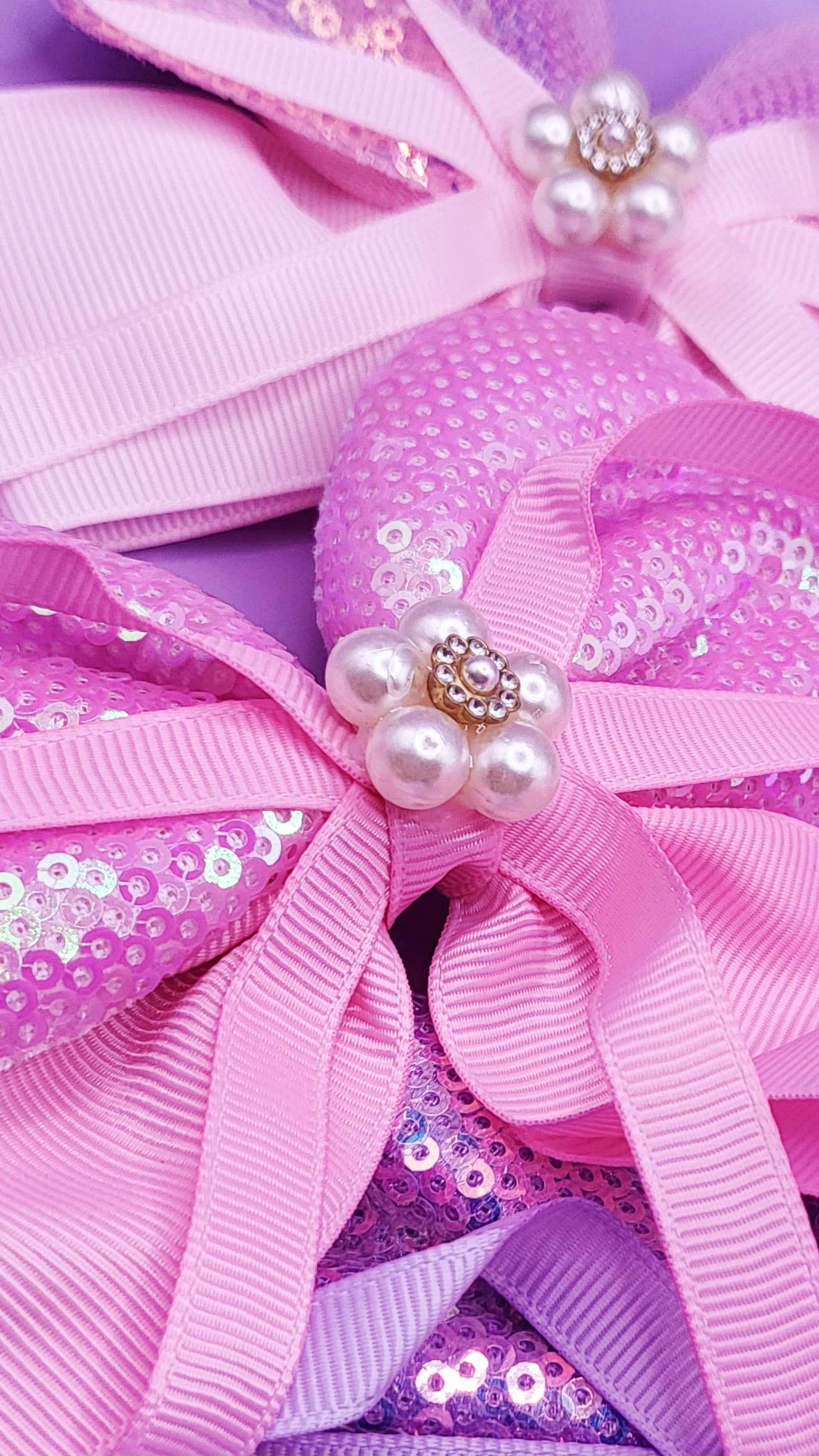 Pearl Sparkly Hair Bow Clip Slide Bows Pack of 12