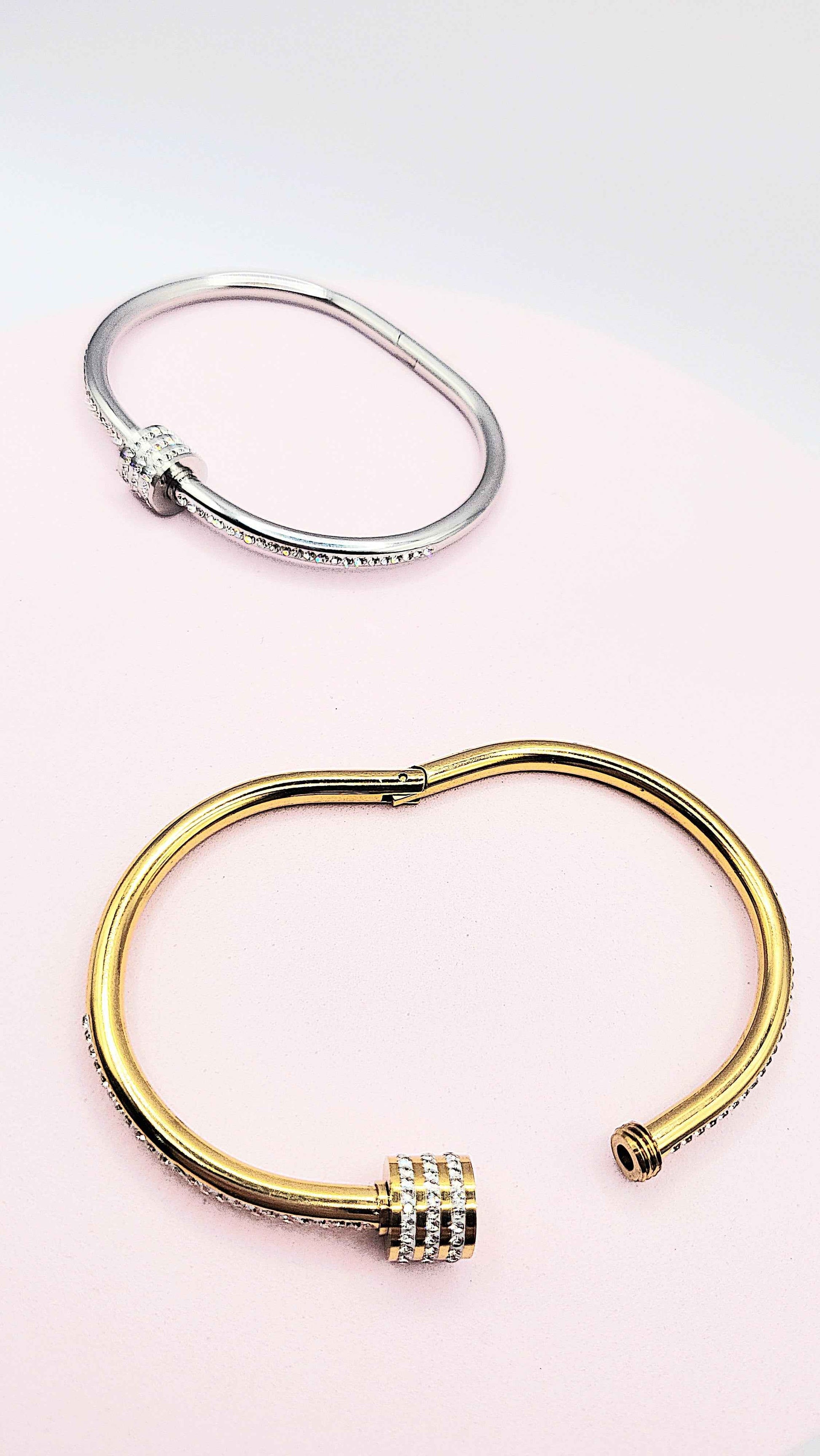Waterproof Curved Crystal Stacking Bangle Stainless Steel