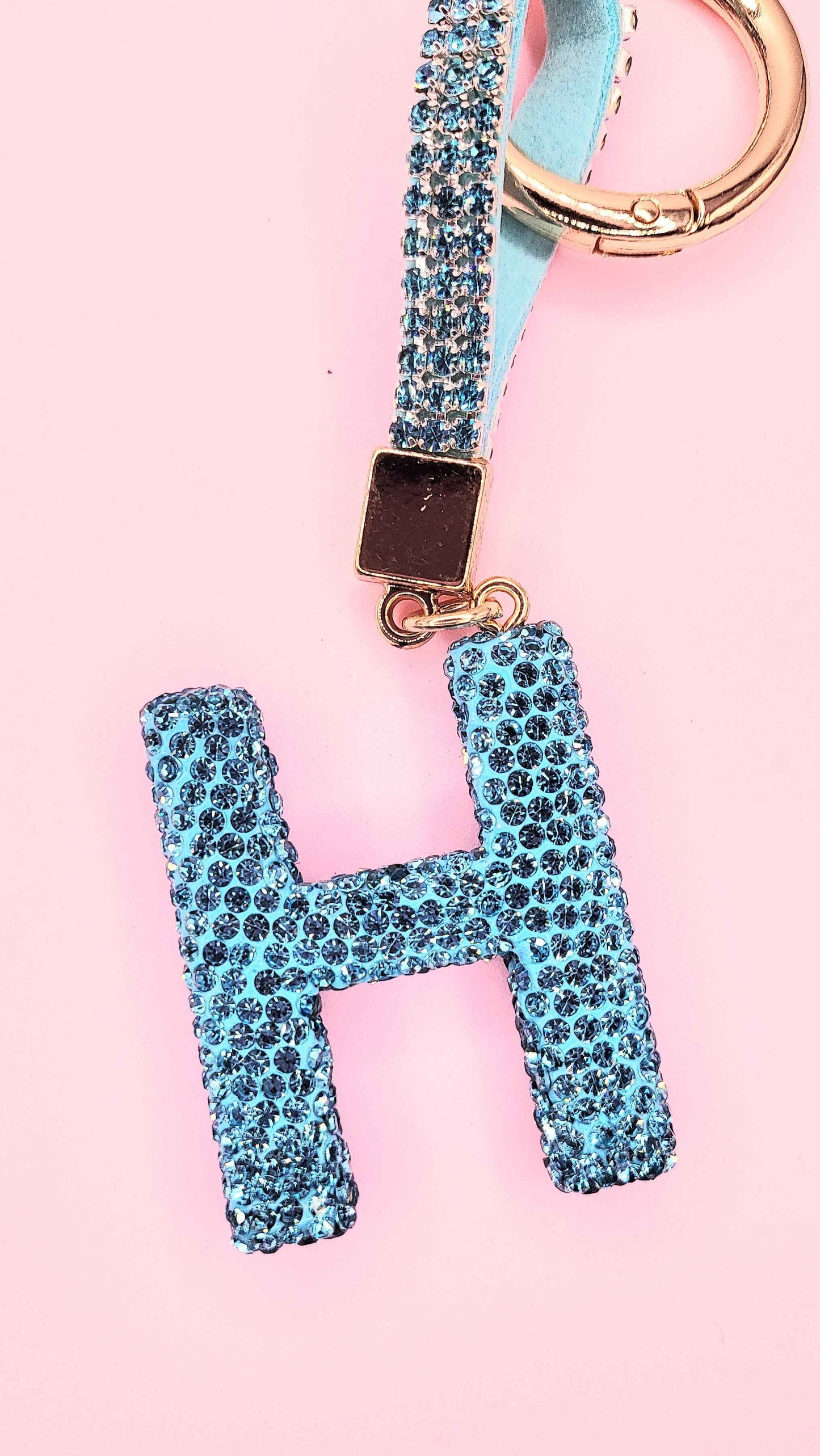 Initial Letter Blue Crystal Key Ring & Bag Charm