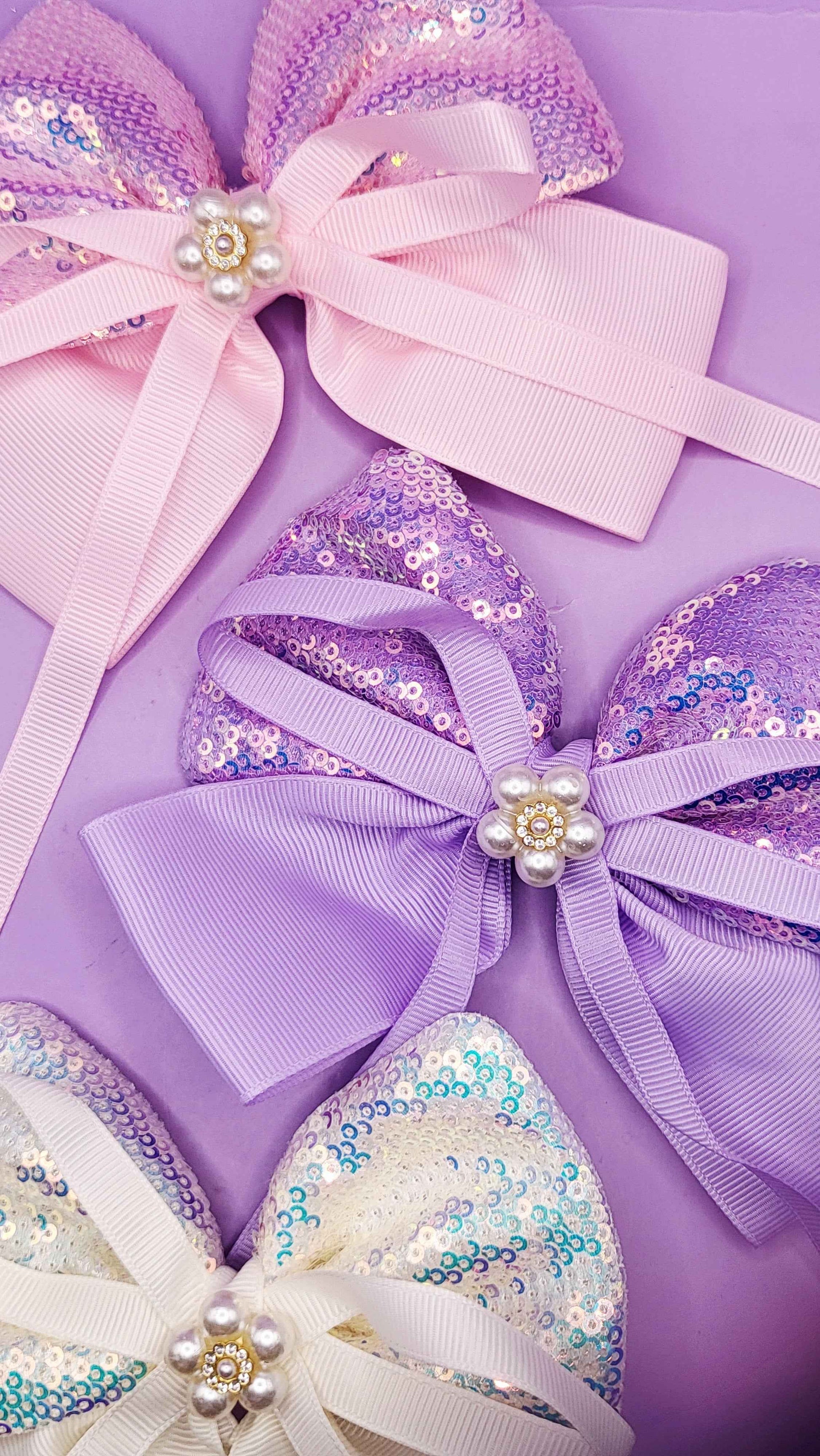 Pearl Sparkly Hair Bow Clip Slide Bows Pack of 12