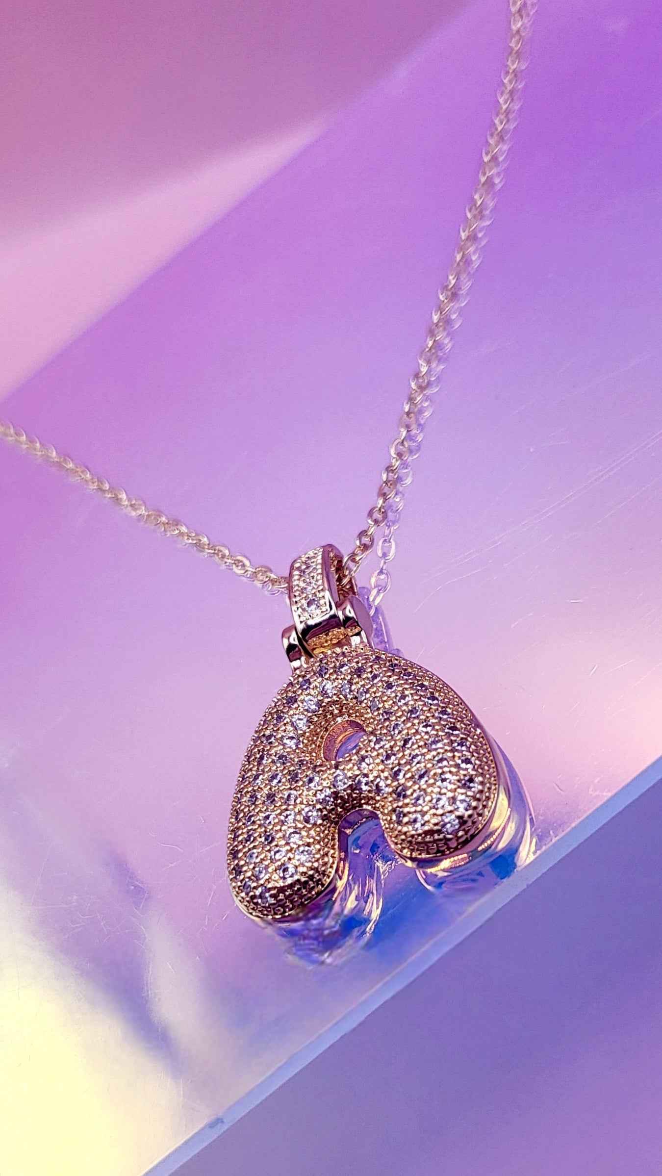 Initial Bubble Letter Crystal Necklace