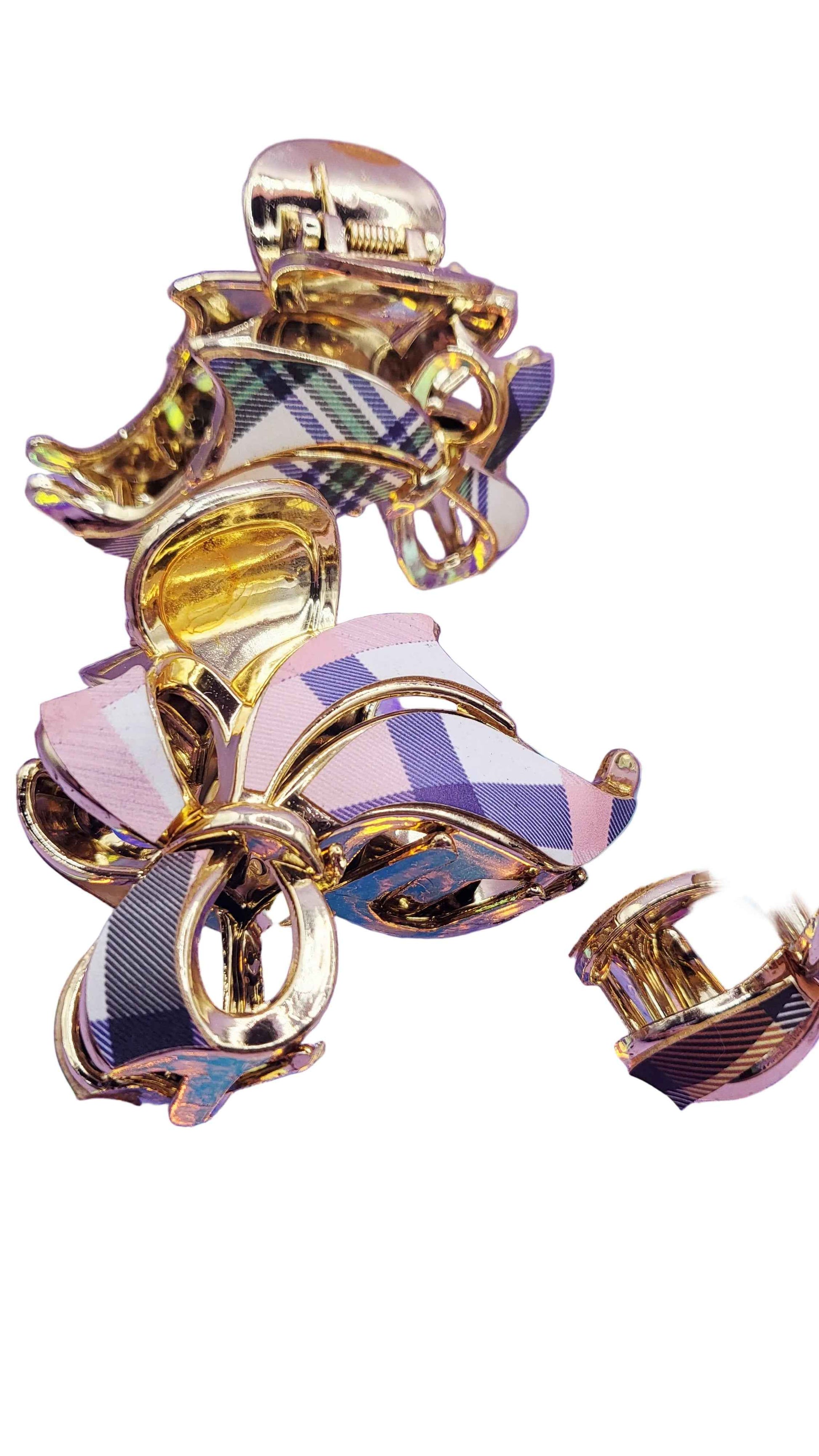 Tartan Bow Hair Clamps Pack of 12