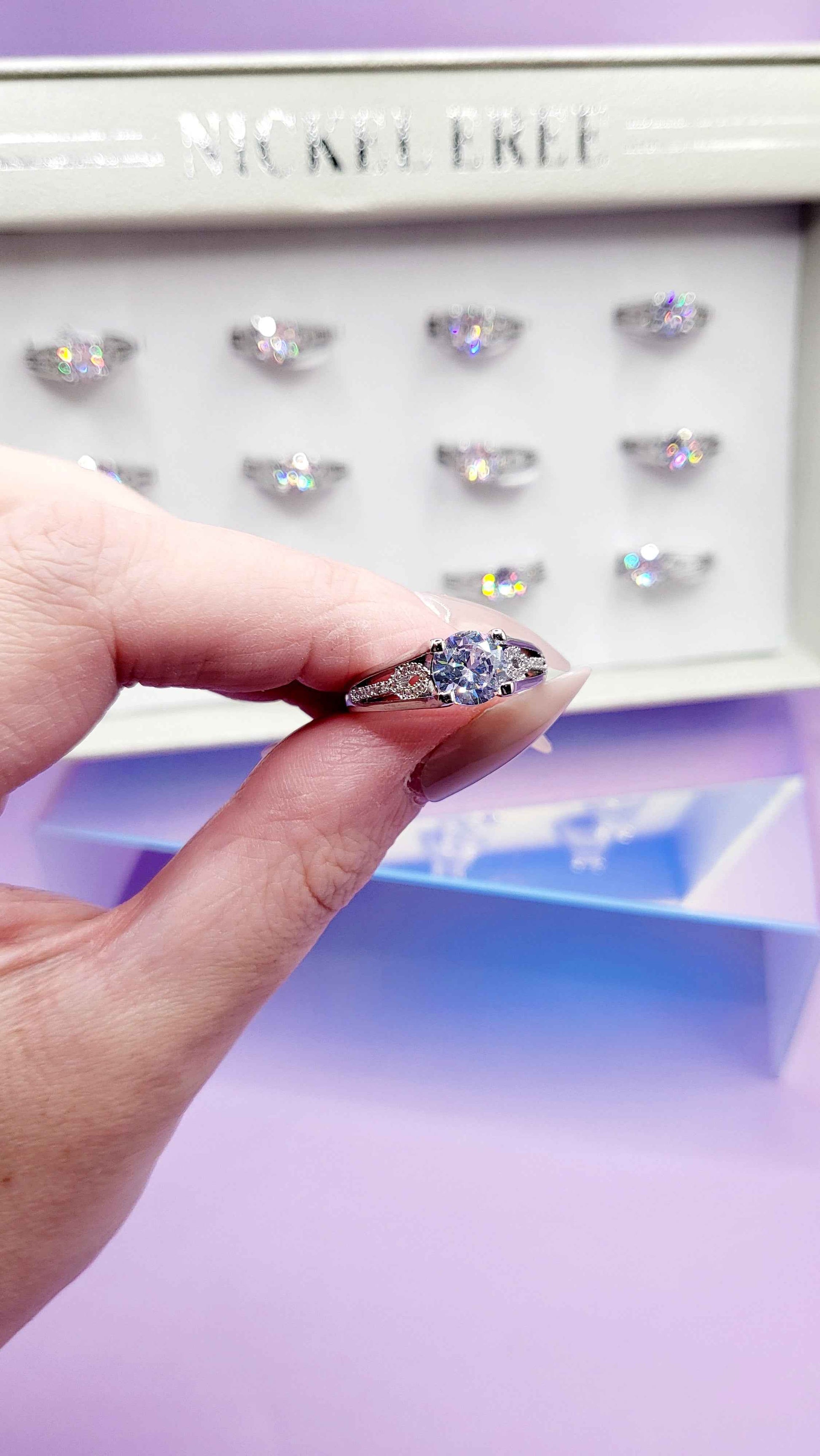 Spark Crystal Ring Silver Box set of 12