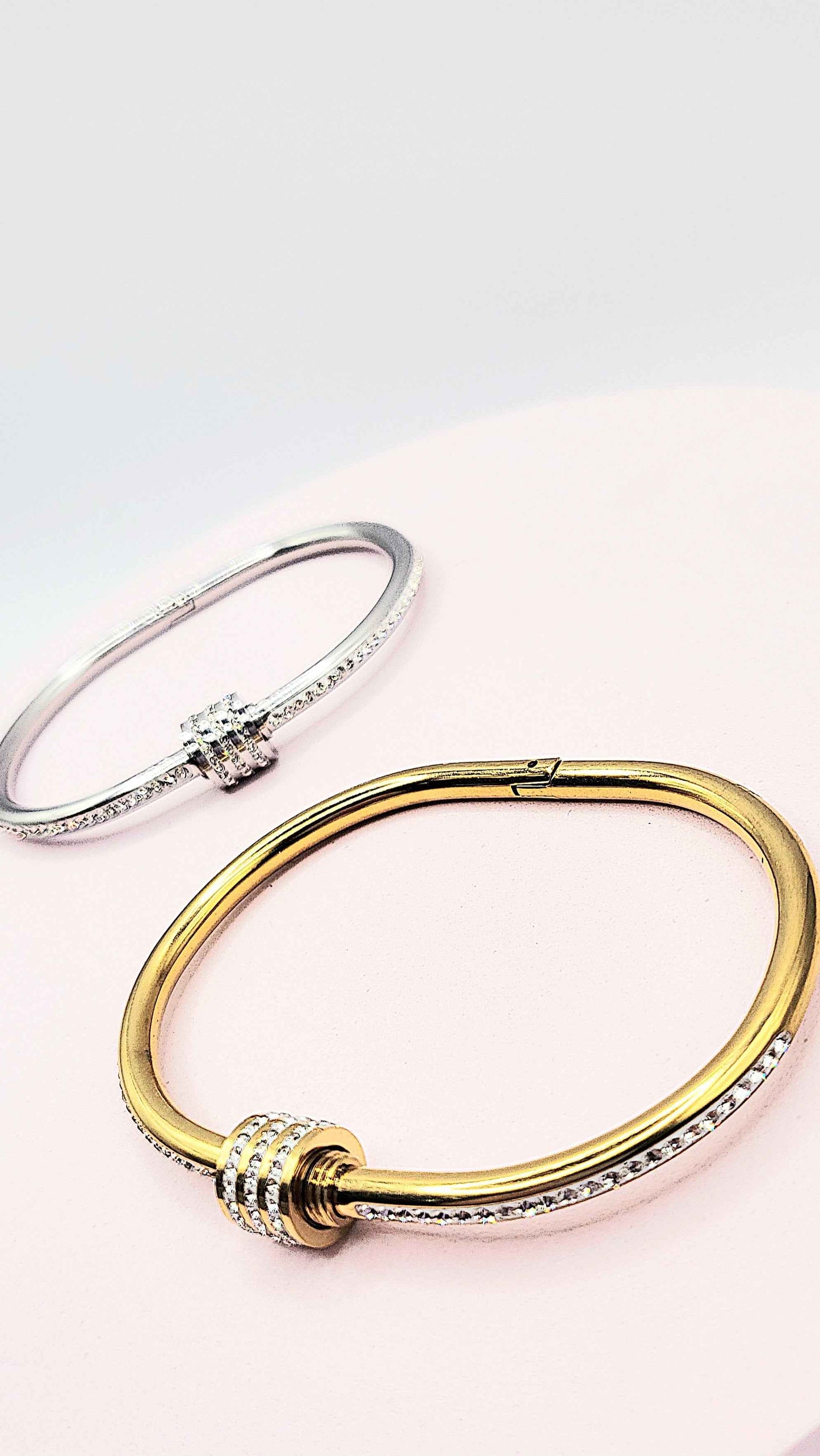 Waterproof Curved Crystal Stacking Bangle Stainless Steel