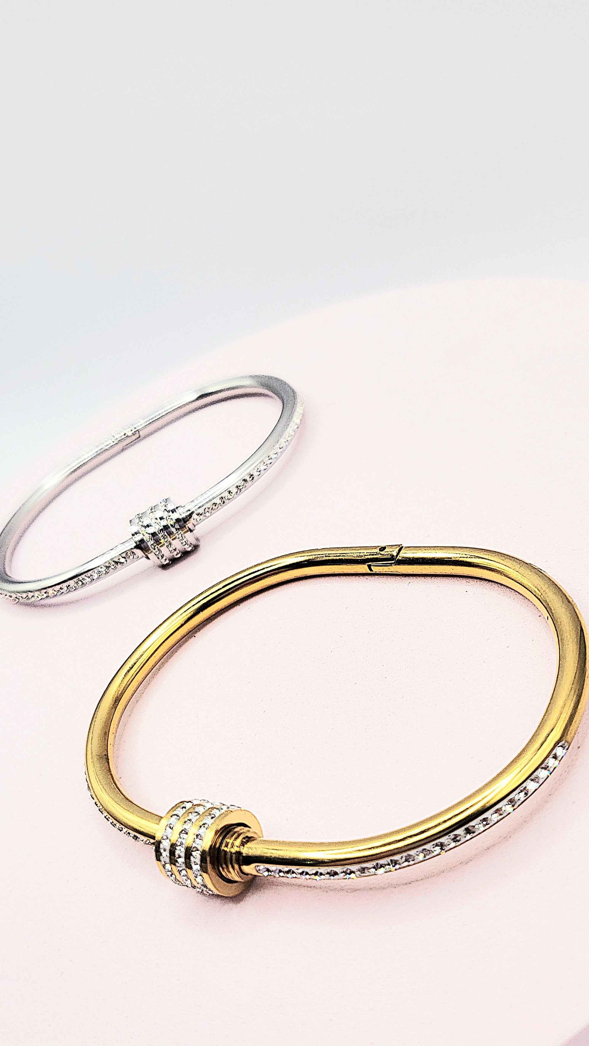Waterproof Curved Crystal Stacking Bangle Stainless Steel