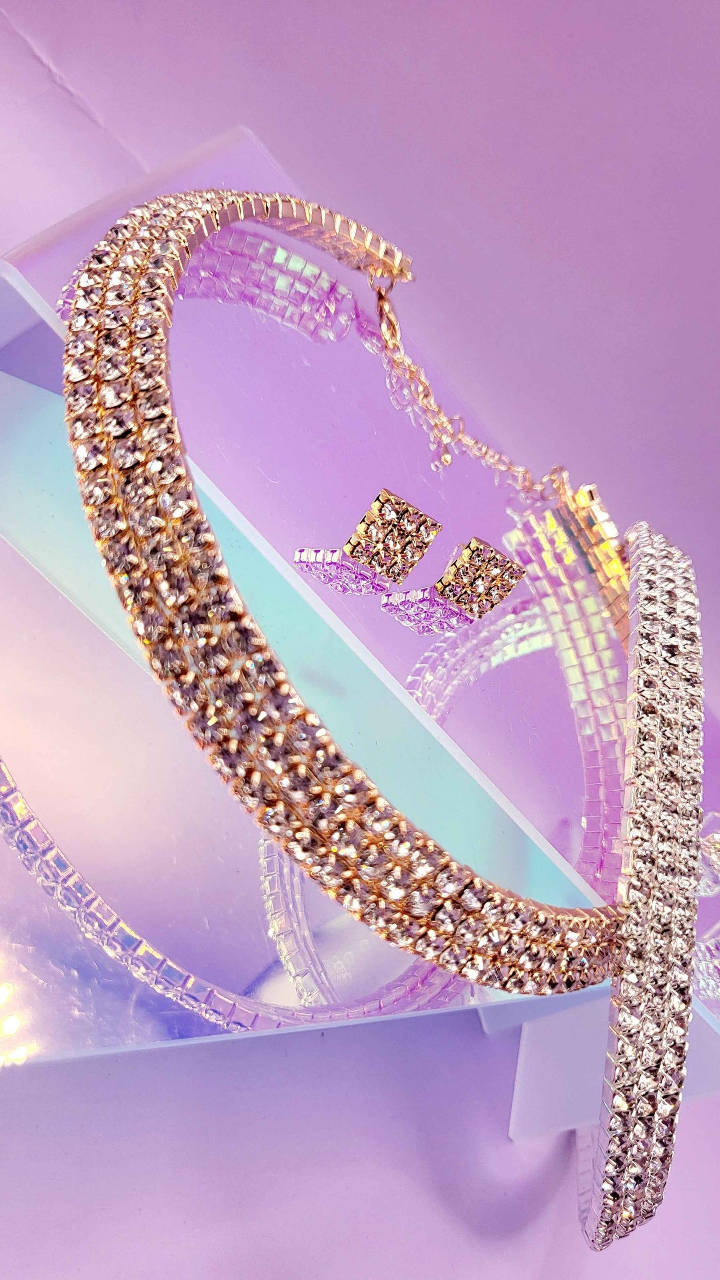 Queen Glam Crystal Duo Choker & Earrings