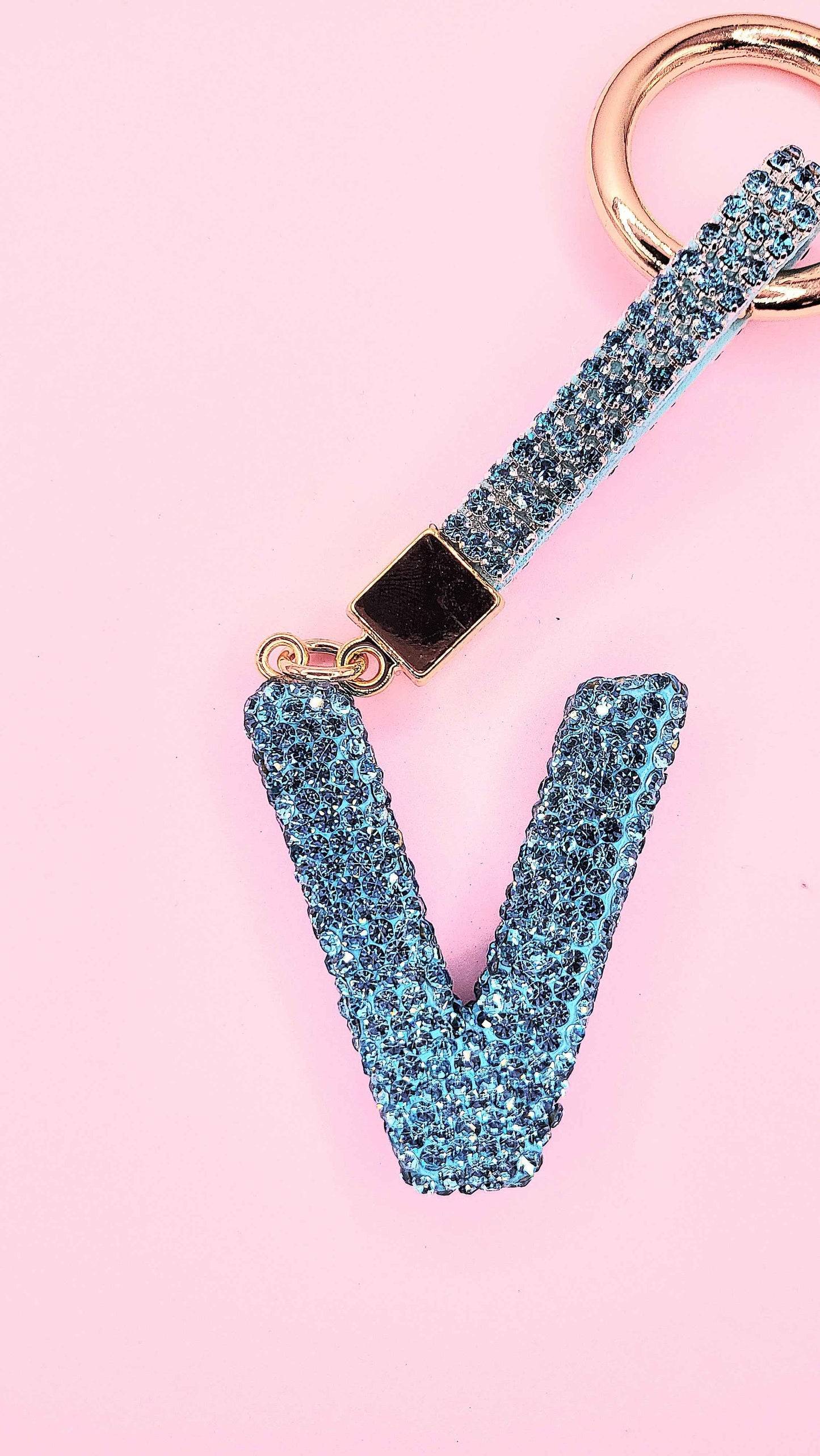 Initial Letter Blue Crystal Key Ring & Bag Charm