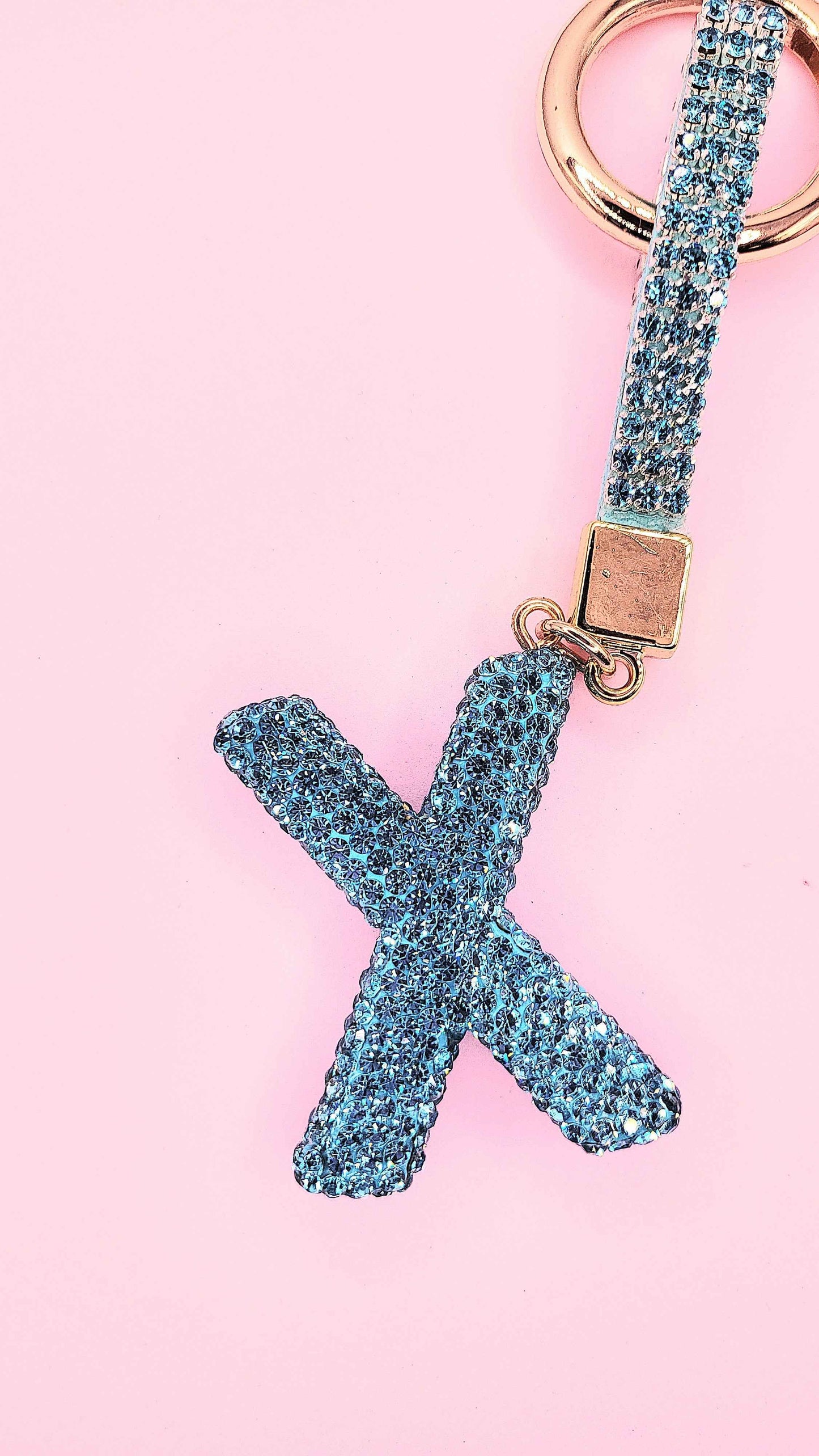 Initial Letter Blue Crystal Key Ring & Bag Charm