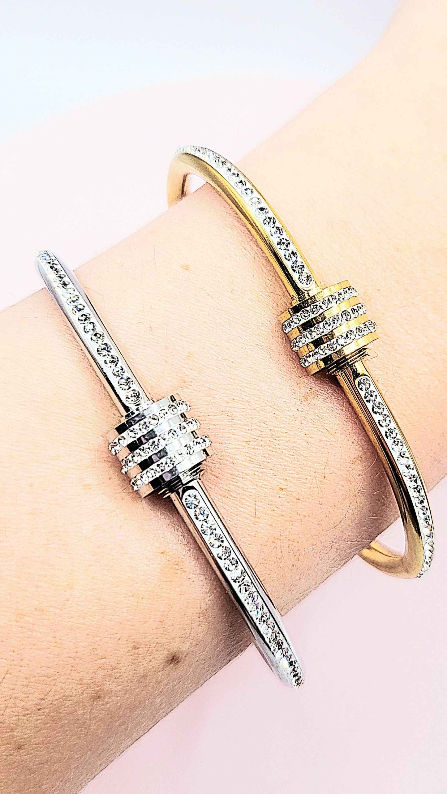 Waterproof Curved Crystal Stacking Bangle Stainless Steel