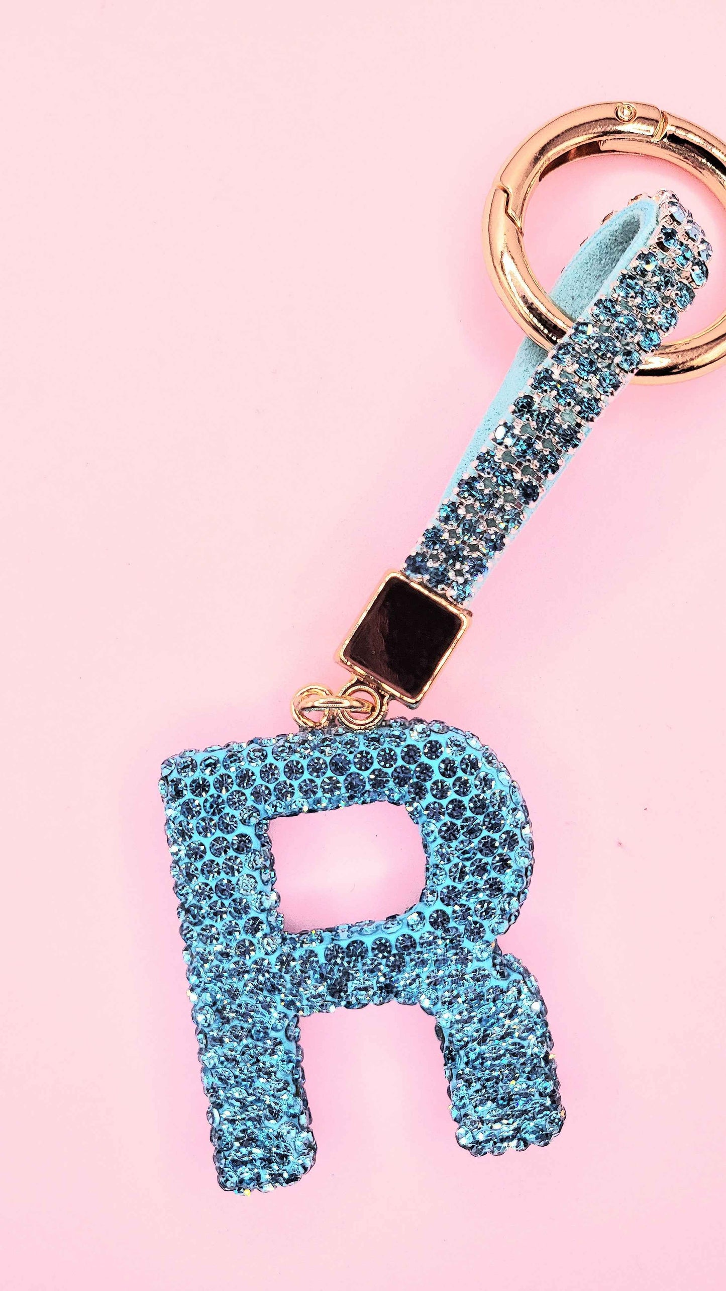 Initial Letter Blue Crystal Key Ring & Bag Charm