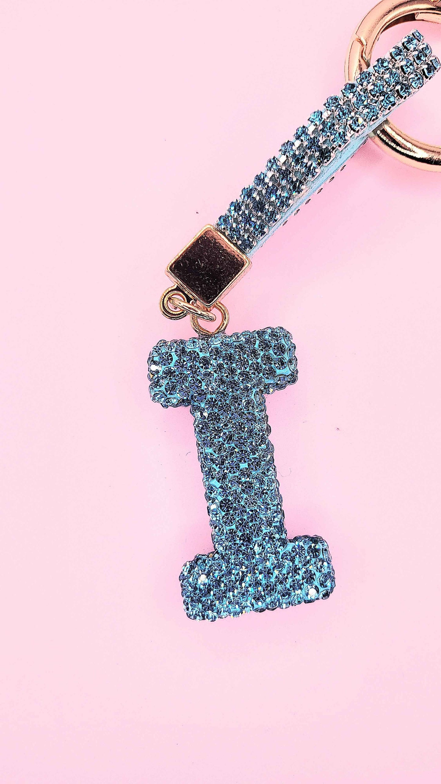 Initial Letter Blue Crystal Key Ring & Bag Charm