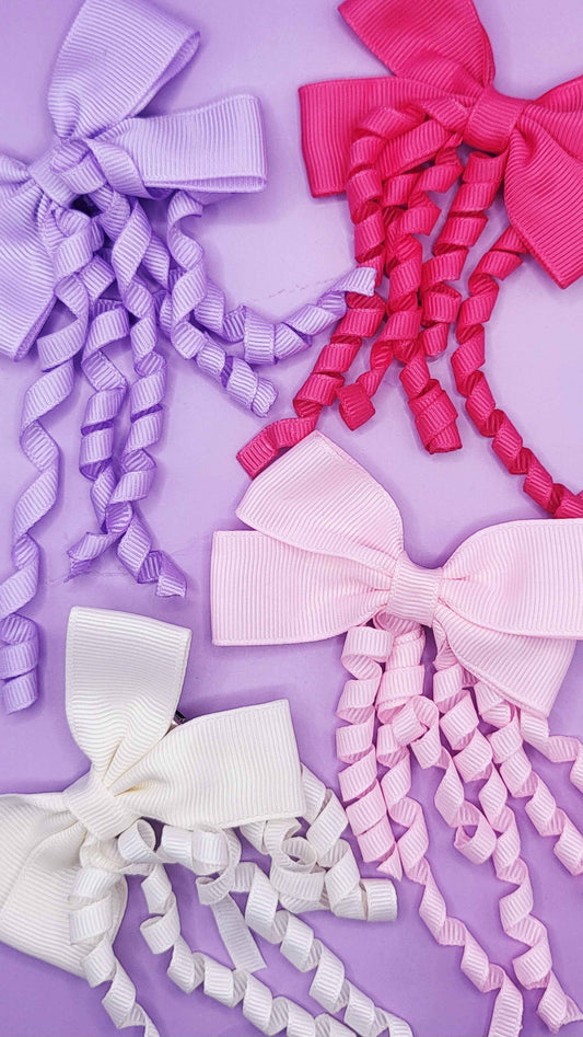 Pastel Curly Hair Bow Tassel Clip Slide Pack of 24
