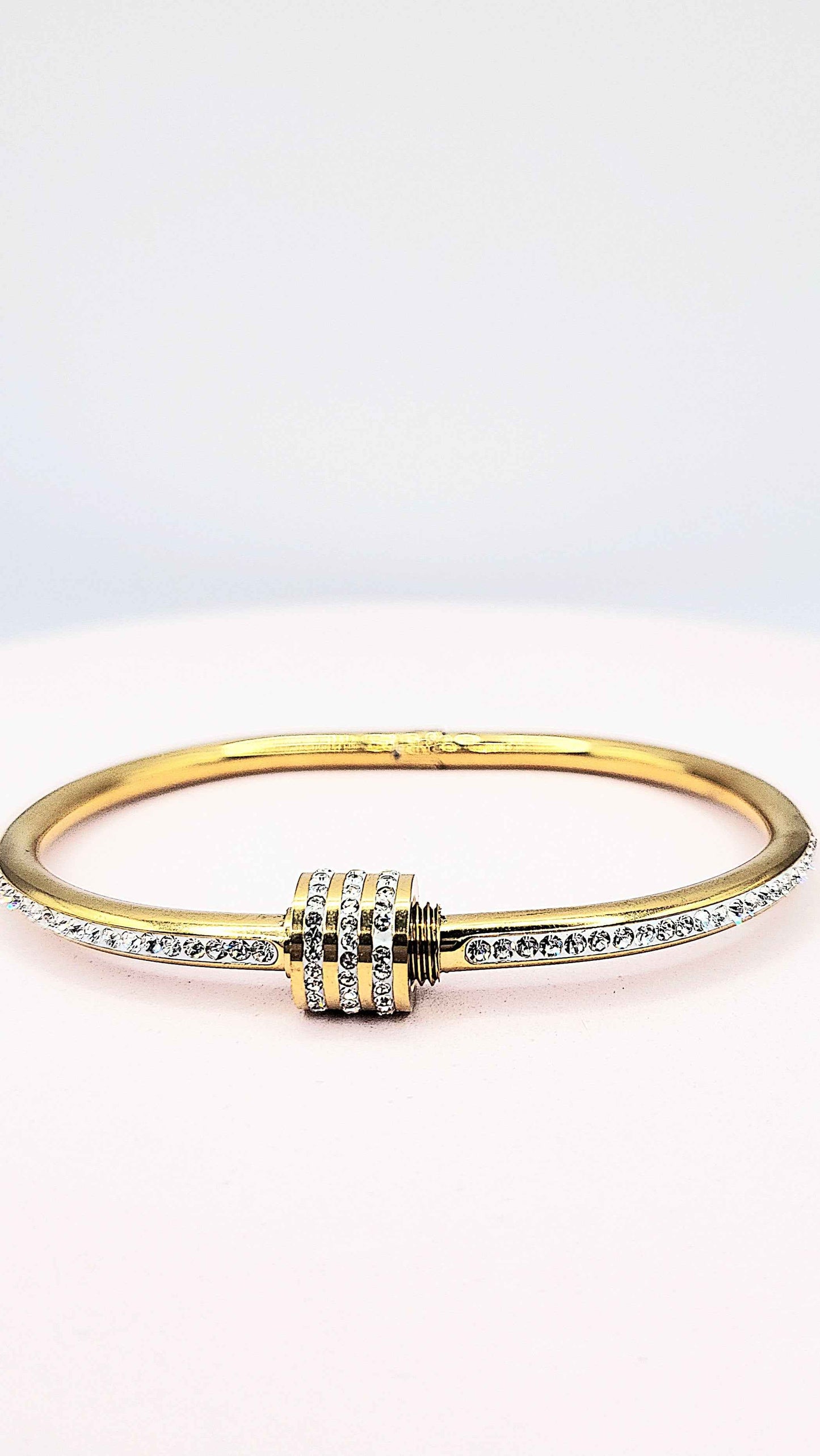 Waterproof Curved Crystal Stacking Bangle Stainless Steel