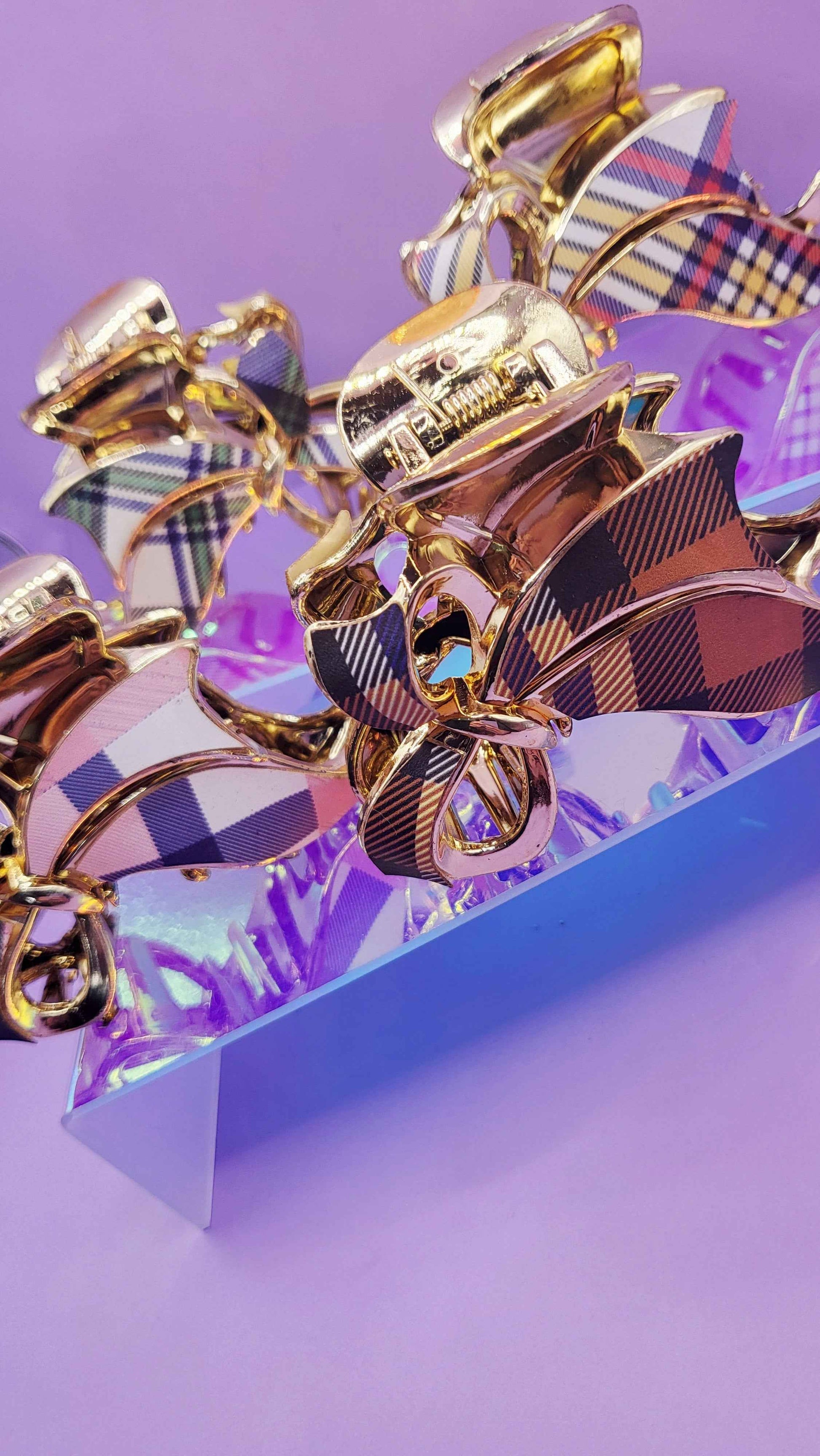 Tartan Bow Hair Clamps Pack of 12