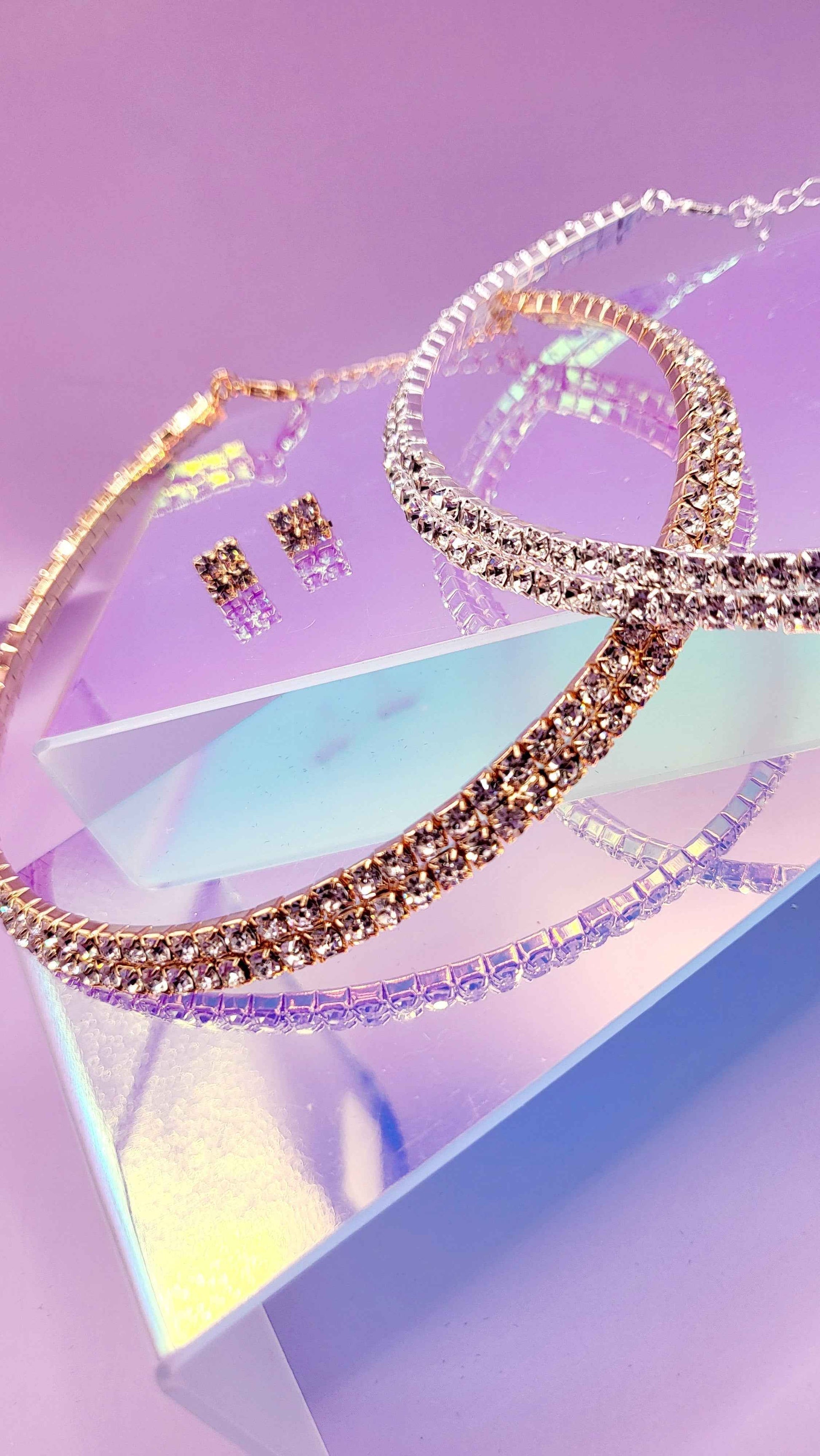 Queen Glam Crystal Duo Choker & Earrings