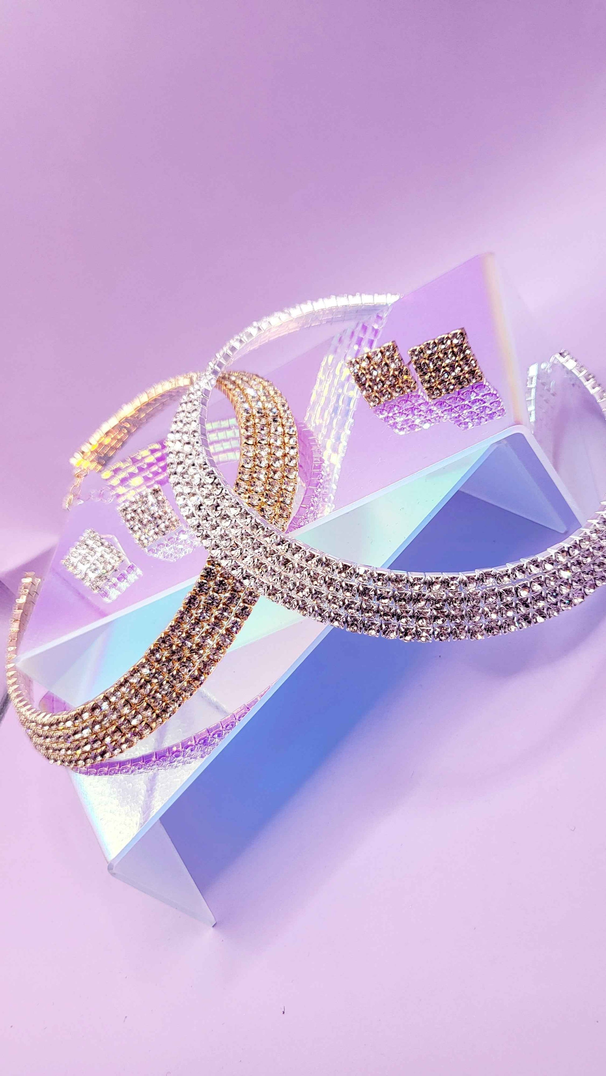 Queen Glam Crystal Duo Choker & Earrings